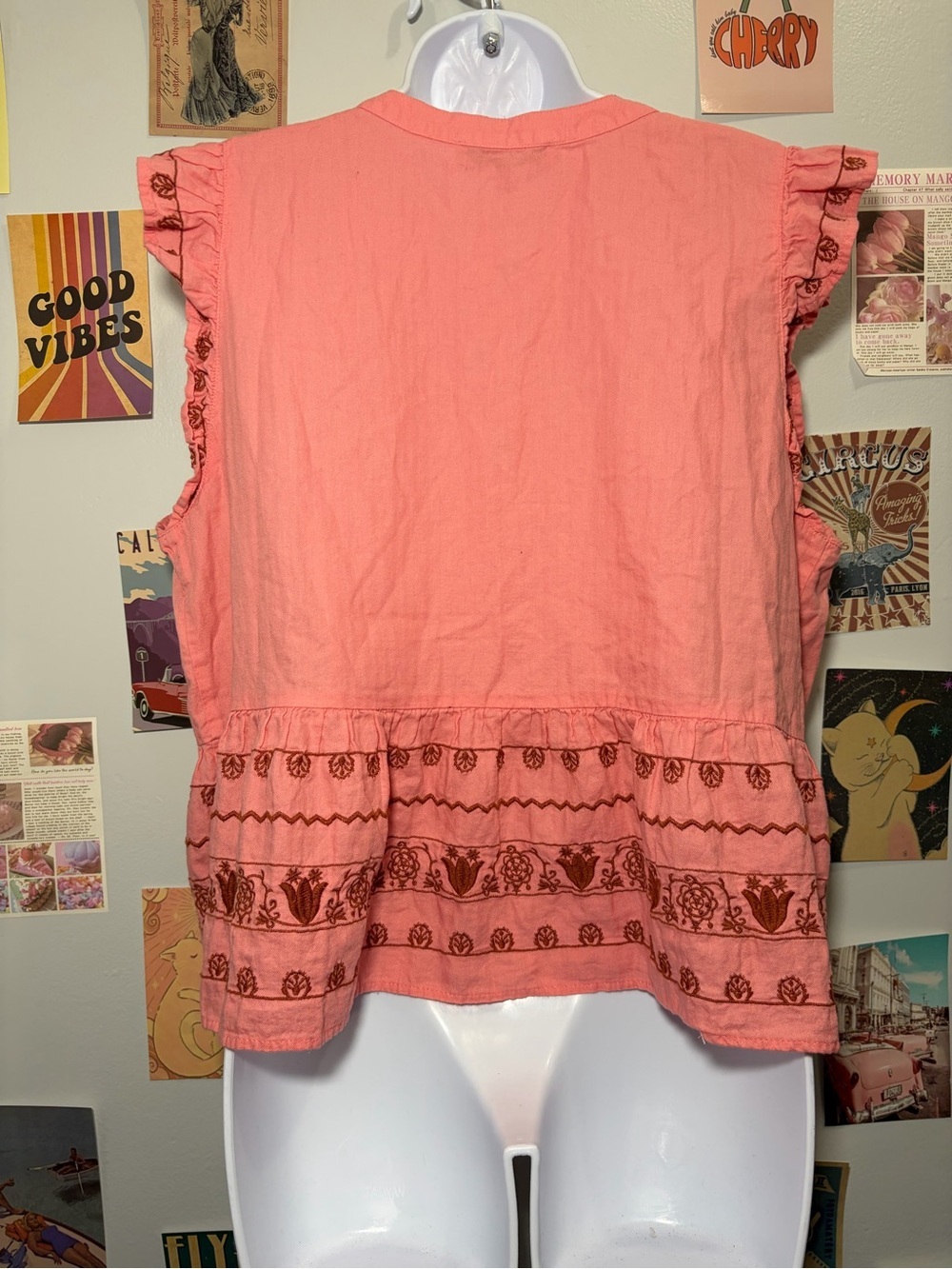 LOFT Coral Embroidered Ruffle Button-Front Tunic - Picture 2 of 5